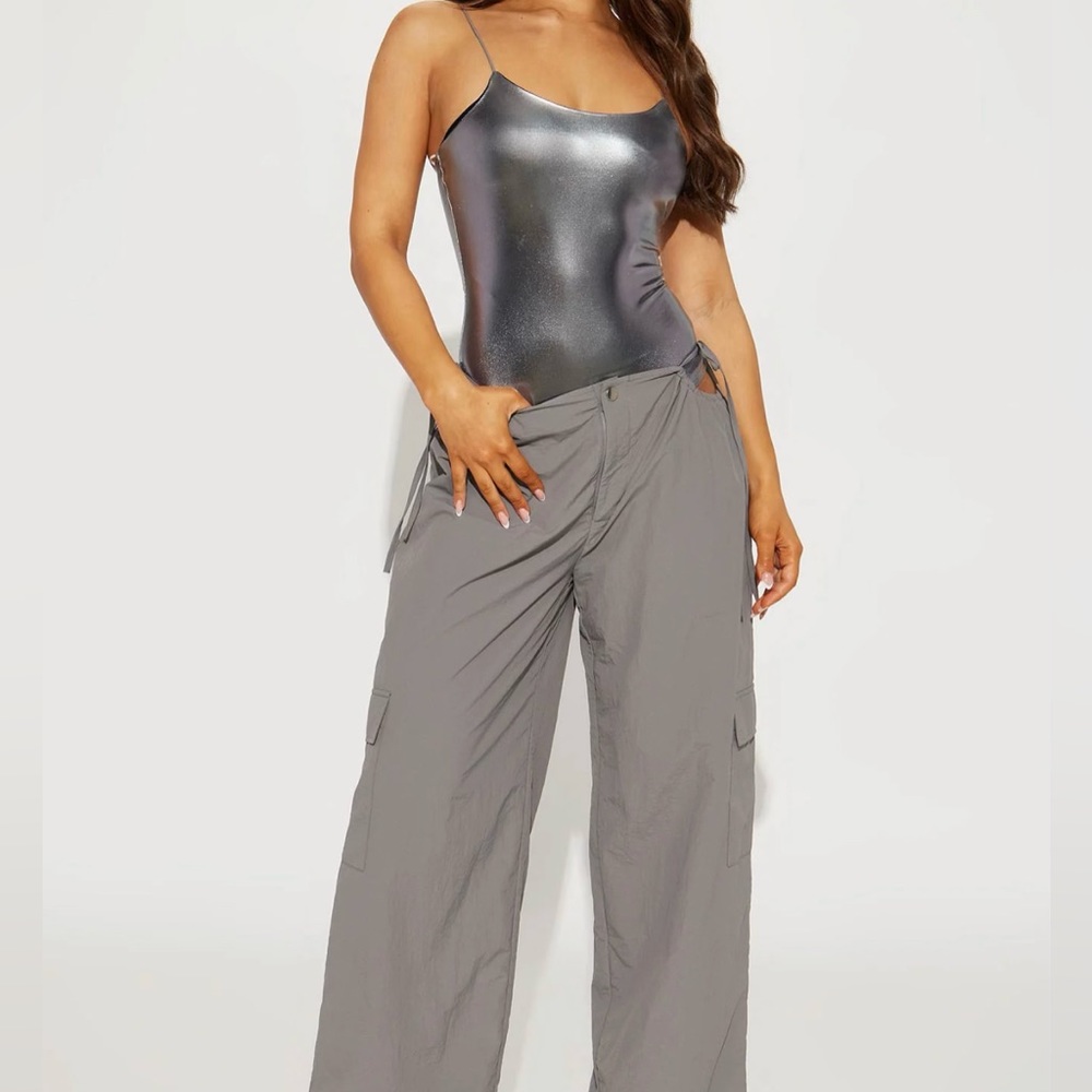 NWT Faux Leather Wetlook Bodysuit sliver